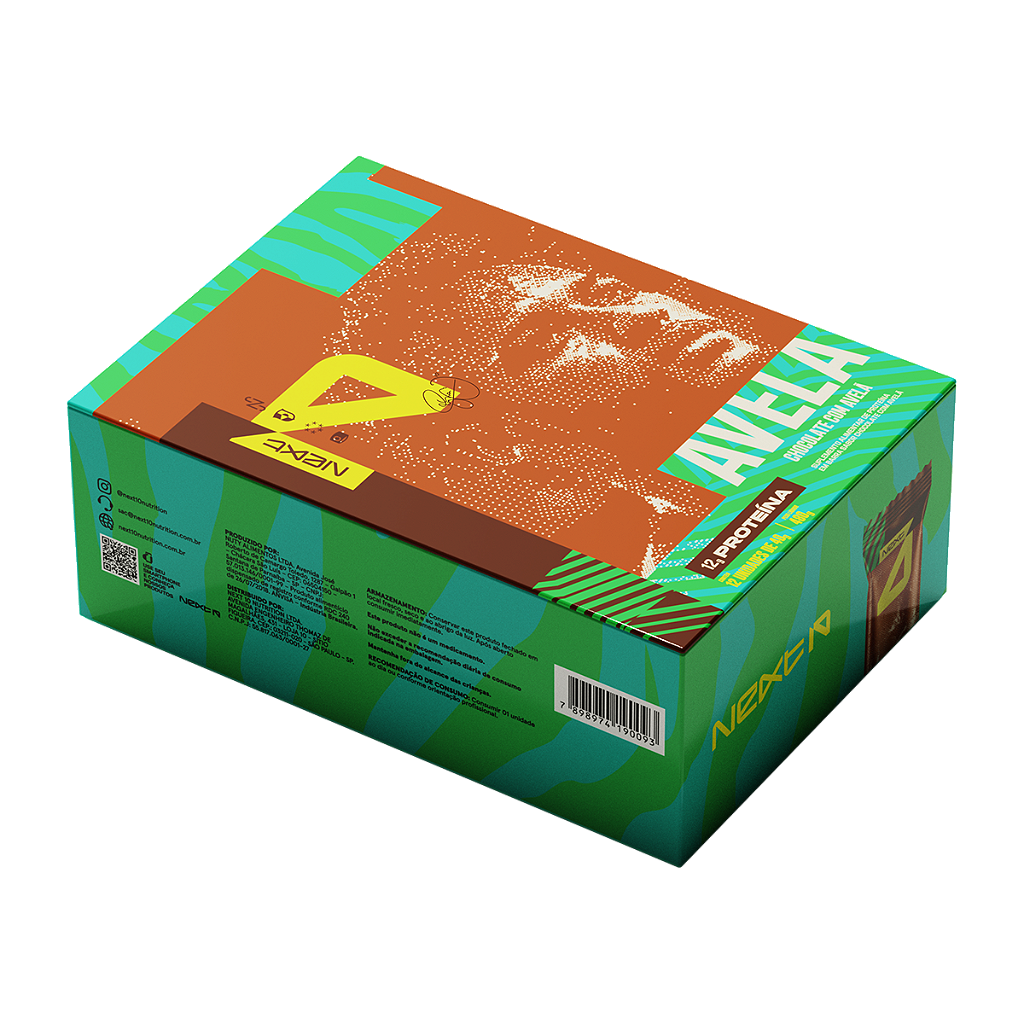 Caixa com 12 Barras de Proteína Next10 40g sabor Chocolate com Avelã